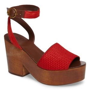 Tory Burch Camilla Calf Hair & Leather Platform Sandals Red Sz 10 new